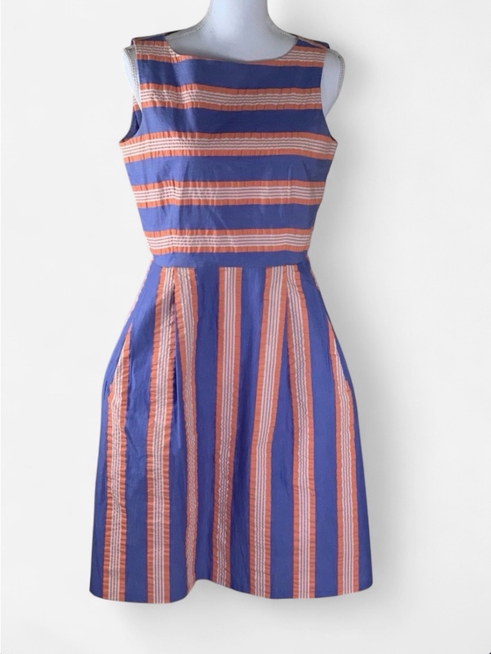 L.L. Bean Signature Midi Dress Summer Stripe Coastal Nautical Preppy Size 10